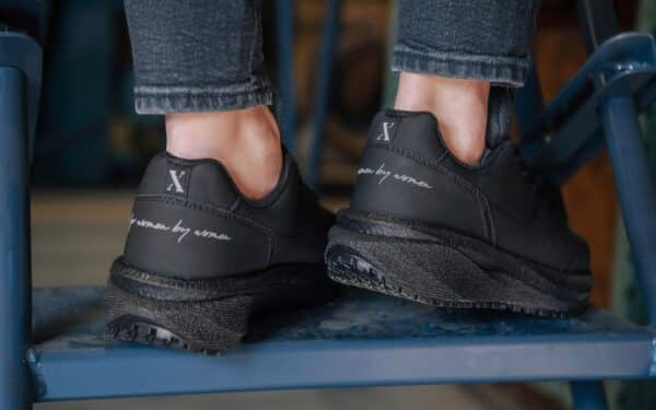Astra Athletic Work Sneaker for Women • Nonslip SRO, Puncture Resistant PR, Electrical Hazard EH • Black Silver Action Leather