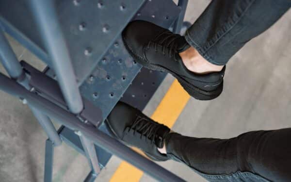Astra Athletic Safety Sneaker for Women • Nonslip SRO, Puncture Resistant PR, Electrical Hazard EH • Black Silver Action Leather