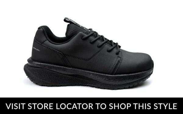 Astra Women's Athletic Work Sneaker • Nonslip SRO, Puncture Resistant PR, Electrical Hazard EH • Black Silver Action Leather • Retail Exclusive