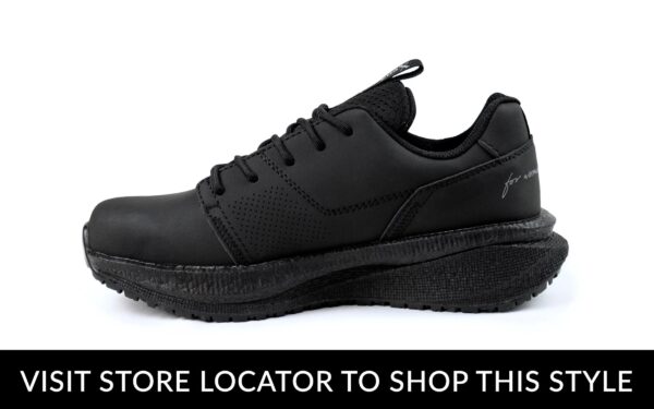 Astra Women's Athletic Work Sneaker • Nonslip SRO, Puncture Resistant PR, Electrical Hazard EH • Black Silver Action Leather • Retail Exclusive