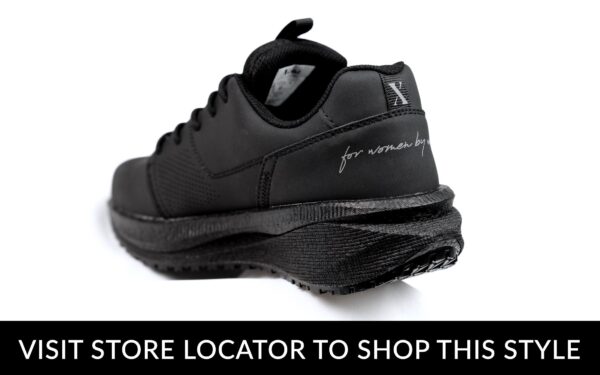 Astra Women's Athletic Work Sneaker • Nonslip SRO, Puncture Resistant PR, Electrical Hazard EH • Black Silver Action Leather • Retail Exclusive