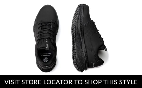 Astra Women's Athletic Work Sneaker • Nonslip SRO, Puncture Resistant PR, Electrical Hazard EH • Black Silver Action Leather • Retail Exclusive