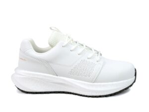 Astra Women's Athletic Work Sneaker • Nonslip SRO, Puncture Resistant PR, Static Dissipative • White Gold Action Leather