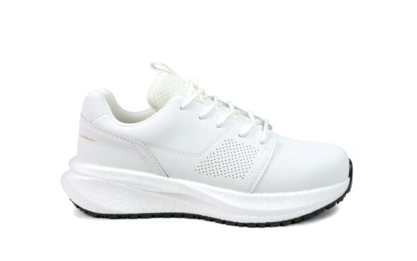 Astra Women's Athletic Work Sneaker • Nonslip SRO, Puncture Resistant PR, Static Dissipative • White Gold Action Leather