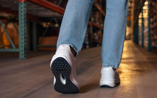 Astra Women's Athletic Safety Sneaker • Nonslip SRO, Puncture Resistant PR, Static Dissipative • White Gold Action Leather