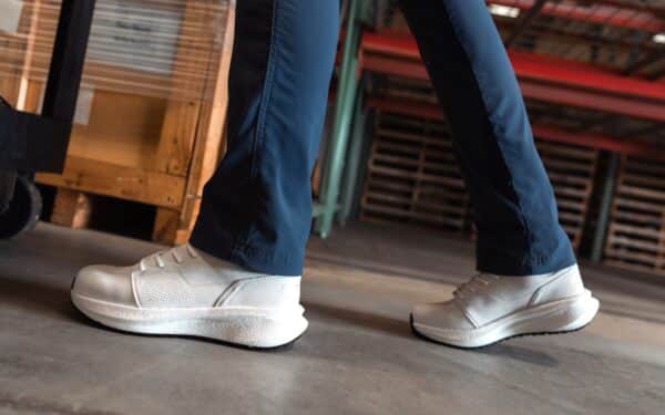 Astra Women's Athletic Safety Shoe • Nonslip SRO, Puncture Resistant PR, Static Dissipative • White Gold Action Leather