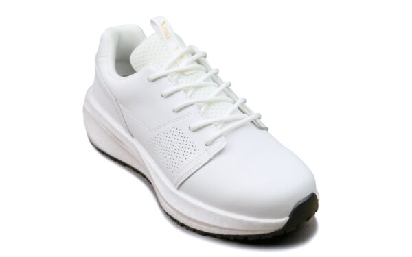 Astra Women's Athletic Work Sneaker • Nonslip SRO, Puncture Resistant PR, Static Dissipative • White Gold Action Leather