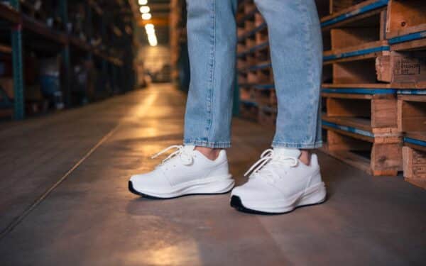 Astra Women's Athletic Safety Sneaker • Nonslip SRO, Puncture Resistant PR, Static Dissipative • White Gold Action Leather
