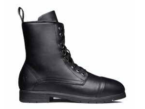 Spice EH Rated Steel-Toe Safety Combat Motorcycle Boot | Designed for Women by Women | ASTM Certified, Featuring Lace-Ups, and Side Zipper | Full Grain Jet Black Leather | Xena Workwear