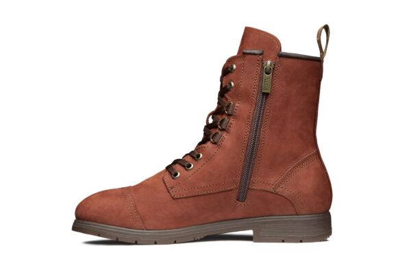 Spice EH Rated Women's Combat Steel-Toe Motorcycle Safety Work Boot | ASTM Certified, Featuring Lace-Ups, and Side Zipper | Waterproof Dark Lava Nubuck Leather | Made by Xena Workwear