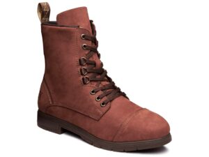 Spice EH Rated Women's Combat Steel-Toe Motorcycle Safety Work Boot | ASTM Certified, Featuring Lace-Ups, and Side Zipper | Waterproof Dark Lava Nubuck Leather | Made by Xena Workwear