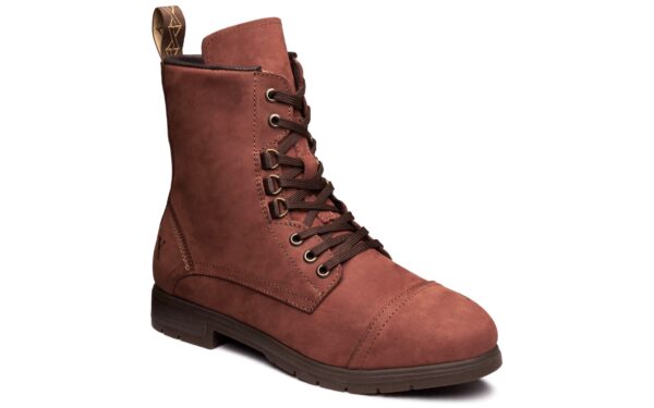 Spice EH Rated Women's Combat Steel-Toe Motorcycle Safety Work Boot | ASTM Certified, Featuring Lace-Ups, and Side Zipper | Waterproof Dark Lava Nubuck Leather | Made by Xena Workwear