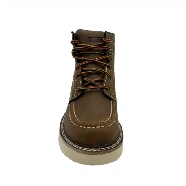 Kid's Brown Moc-Toe Boot, Classic Wedge Outsole - Image 4