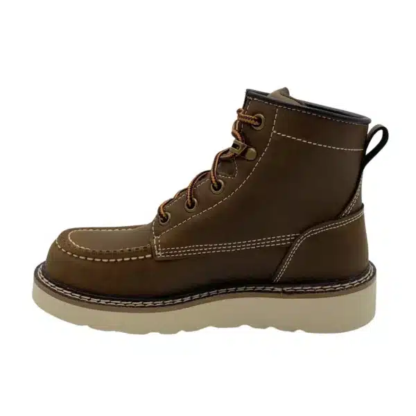 Kid's Brown Moc-Toe Boot, Classic Wedge Outsole - Image 6