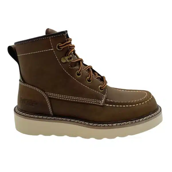 Kid's Brown Moc-Toe Boot, Classic Wedge Outsole - Image 3
